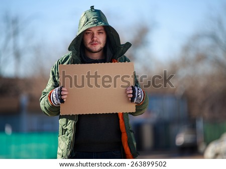 Homeless Man Holding Sign Asking For Food Stock Photos And Images Avopix Com