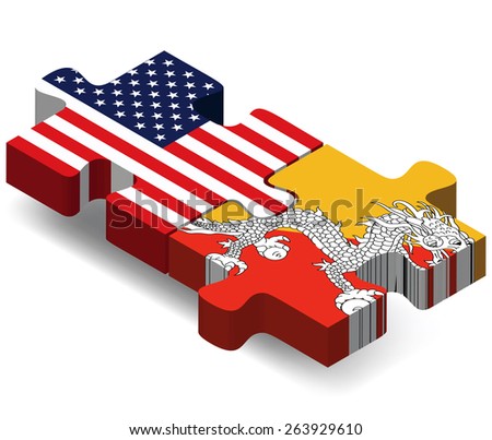 Vector Image - USA and Bhutan Flags in puzzle  isolated on white background 