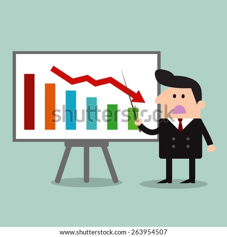 businessman Manager Pointing To A Decrease Chart On A Board
