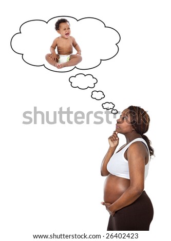 Pregnant African American girl on a over white background