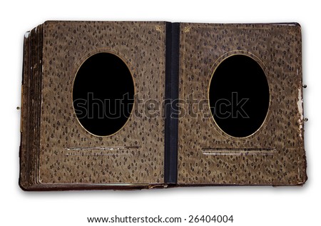 Vintage photo album with empty photos isolated on white background with clipping path