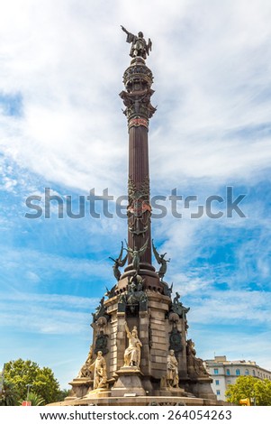 Monument of Christopher Columbus in Barcelona in Spain