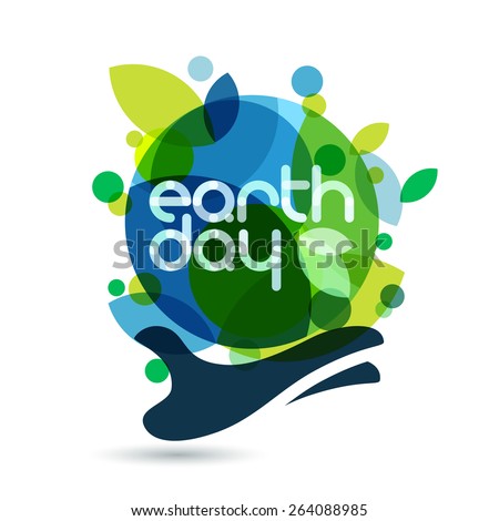 Abstract vector illustration background. Human hand holding green Earth. Concept for save earth day.