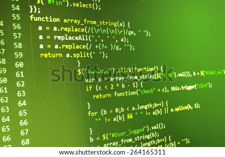 Technology modern screen. Abstract data bits stream background. Digital cyber pattern. Selective depth of field focus. Green background color. 