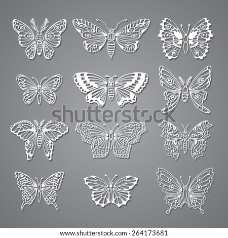 Set of Butterflies Decorative Isolated Silhouettes in Vector.