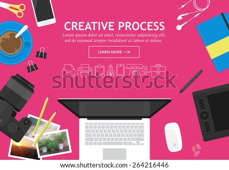 Flat modern design concept for creative process website banner