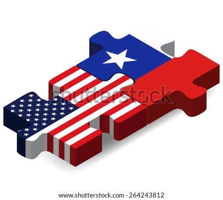 Vector Image - USA and Chile Flags in puzzle  isolated on white background 