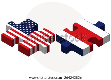 Vector Image - USA and Costa Rica Flags in puzzle  isolated on white background 