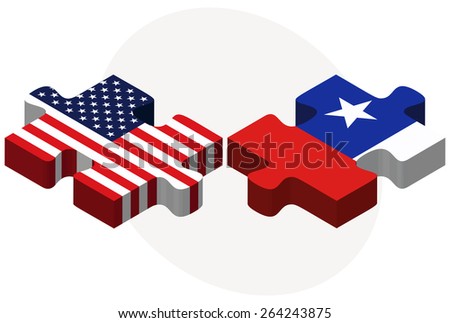 Vector Image - USA and Chile Flags in puzzle  isolated on white background 
