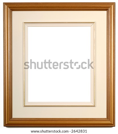 wooden blank picture frame on a white wall