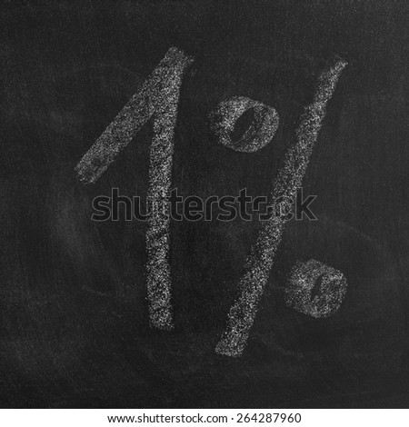 1% on a blackboard with white chalk texture background/ 1%