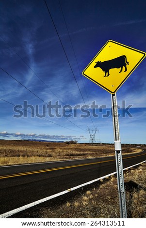 Cattle Crossing Sign on Rural Road
