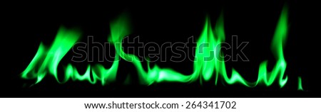 Green fire and flames on a black background.