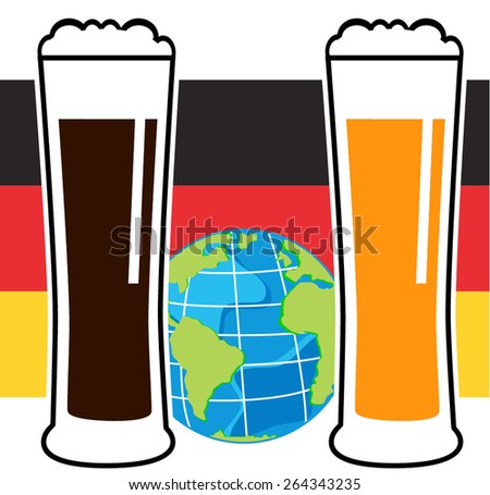 vector beer glasses on national european flag with globe