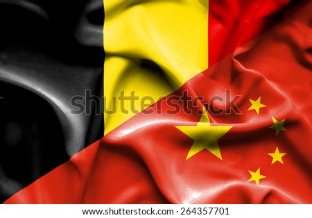 Waving flag of China and Belgium