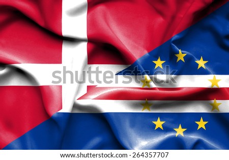 Waving flag of Cape Verde and Denmark