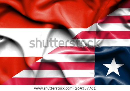 Waving flag of Liberia and Austria