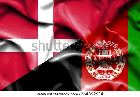Waving flag of Afghanistan and Denmark
