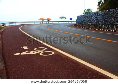 Bicycle lane. White mark of bicycle and white arrow pointing one way