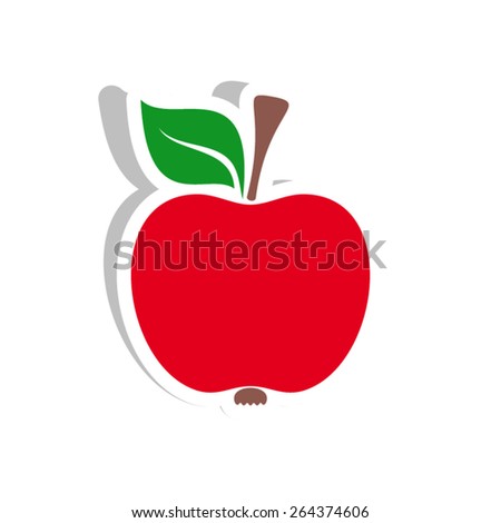 Vector red apple label with shadow on white