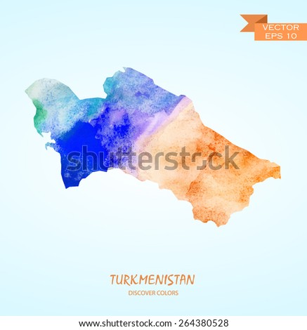 hand drawn watercolor map of Turkmenistan isolated. Vector version
