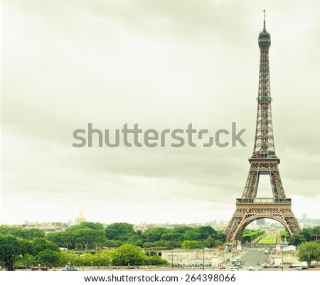 Effel Tower at Paris with copy space for any text at cloud background