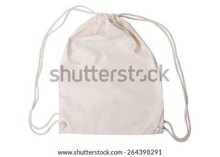 Drawstring pack template jute isolated on white with clipping path Royalty-Free Stock Photo #264398291