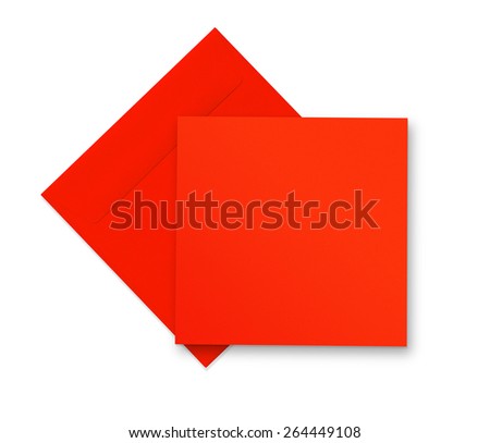 Red envelope and card on white with shadow
