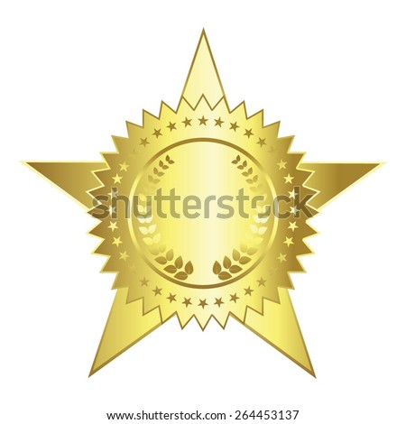 Vector illustration of Gold award with stars and a laurel wreath on white