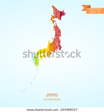 hand drawn pencil stroke map of Japan isolated. Vector version