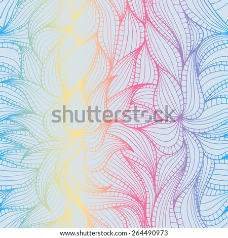 Abstract hand-drawn seamless pattern with dense vegetation. Leaves. Can be used for desktop wallpaper or frame for a poster,for pattern fills, surface textures, web page backgrounds, textile and more.