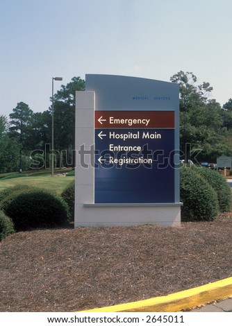 Sign directing people to the hospital and ER entrance