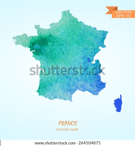 hand drawn watercolor map of France isolated. Vector version