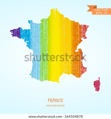 hand drawn pencil stroke map of France isolated. Vector version