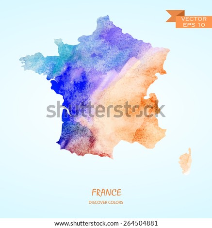 hand drawn watercolor map of France isolated. Vector version