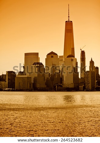 Lower Manhattan in New York City with orange filter
