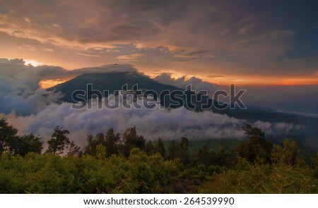 Merbabu Volcano Mountain at Sunset