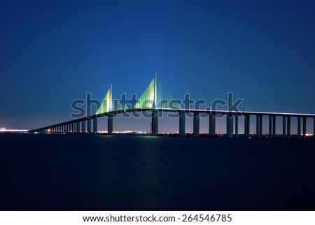 Sunshine Skyway Bridge at night on Florida's Tampa Bay
