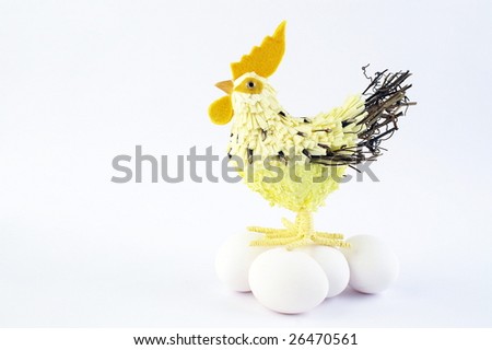 Easter eggs and a wooden chicken