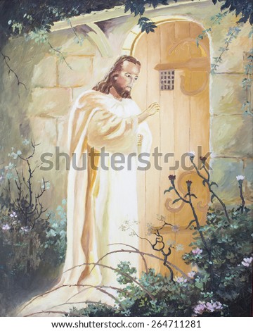Jesus  knocking on the door, original oil painting on canvas