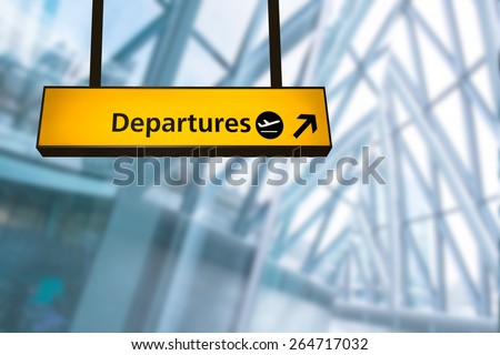 Check in, Airport Departure & Arrival information board sign Royalty-Free Stock Photo #264717032
