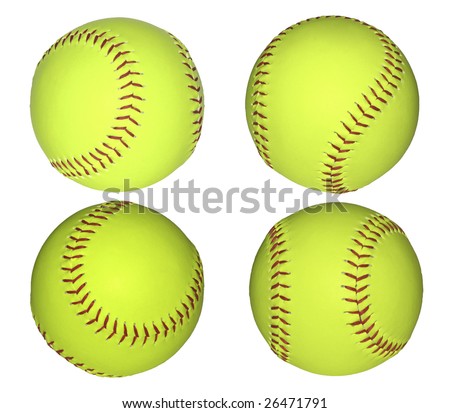 Baseball green yellow leather balls isolated on white.
