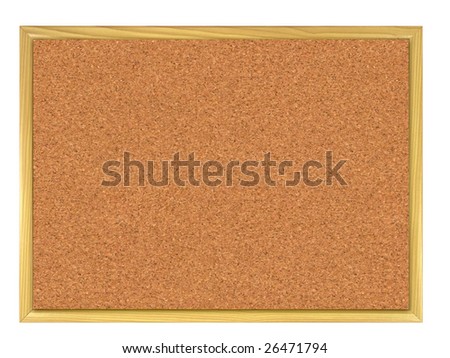 Cork board wooden framed isolated on white.