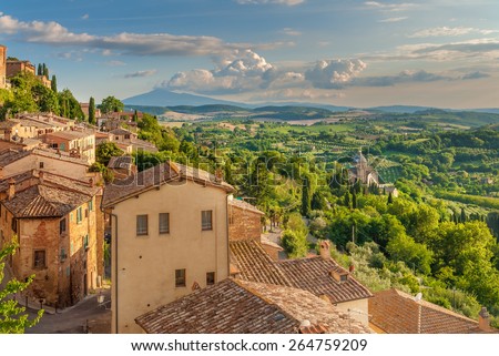 Landscape of the Tuscany seen from the walls of Montepulciano, Italy Royalty-Free Stock Photo #264759209