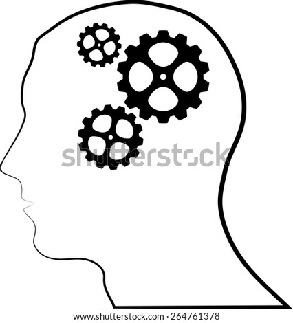 Black silhouette of man head with gears
