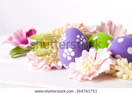 Colorful easter eggs with white points. studio shot