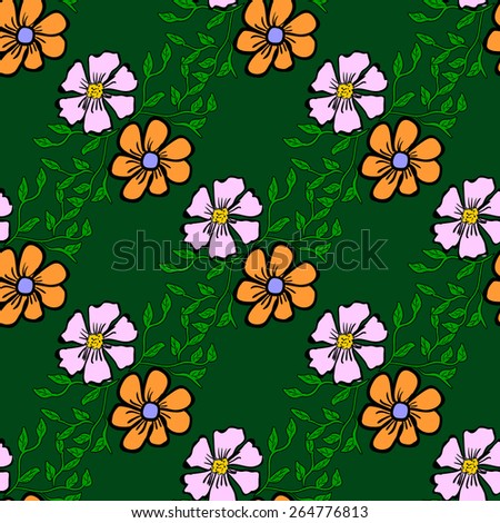 Seamless color pattern with flowers. Vector illustration