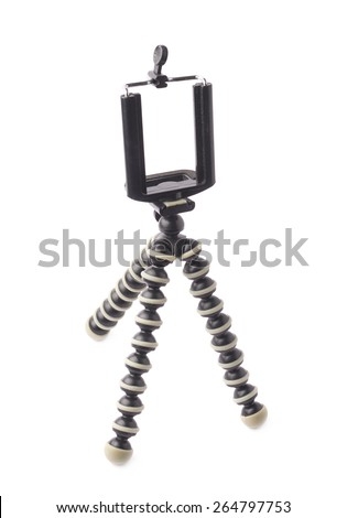 Mobile camera flexible octopus style plastic mini tripod stand isolated over the white background