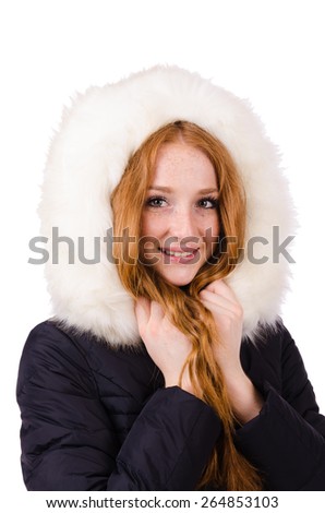 Pretty girl in warm clothes isolated on white