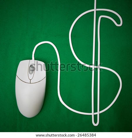 An online money concept with computer mouse and dollar sign